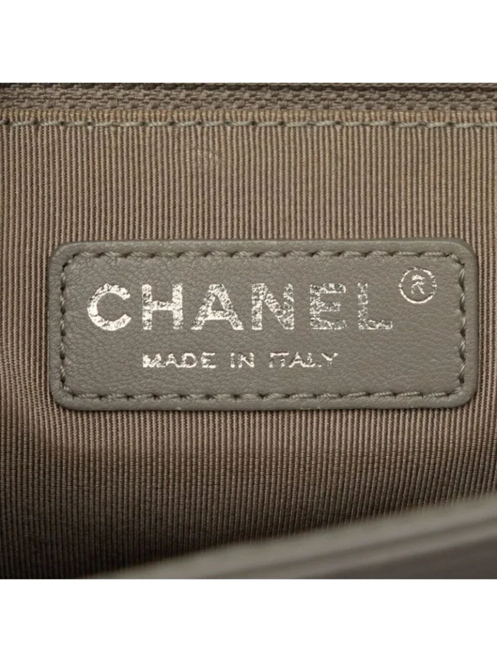 Chanel CC Logo Boy Quilted Chain Shoulder Bag Gray Beige Lambskin
